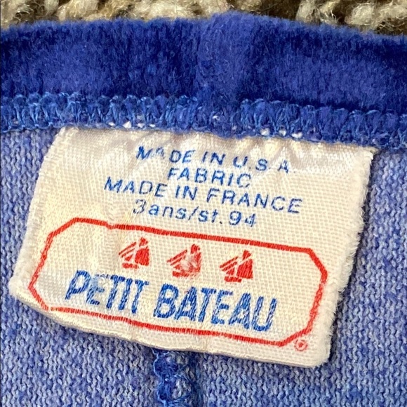 VNTG Petit Bateau Blue and White Velour Jumpsuit with Striped Cuffs - Picture 2 of 6